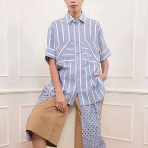 PALMER HARDING Multicolor Blue Ribbon Striped Boyfriend Shirt Size UK 8/US 4 NWT